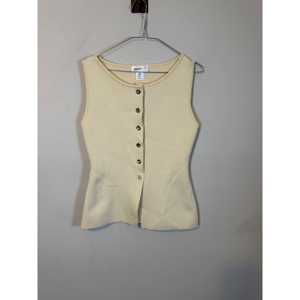 Bailey 44 Womens Sleeveless Knit Top Button Front Cream Size M